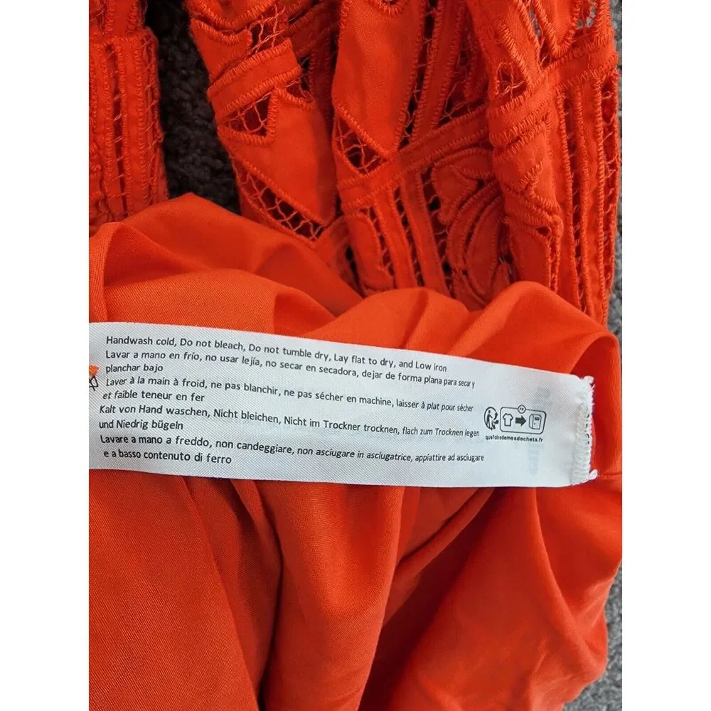 Cult Gaia Willow Embroidered MIDI Dress Women's XS Tangerine Button Closure - Picture 15 of 15